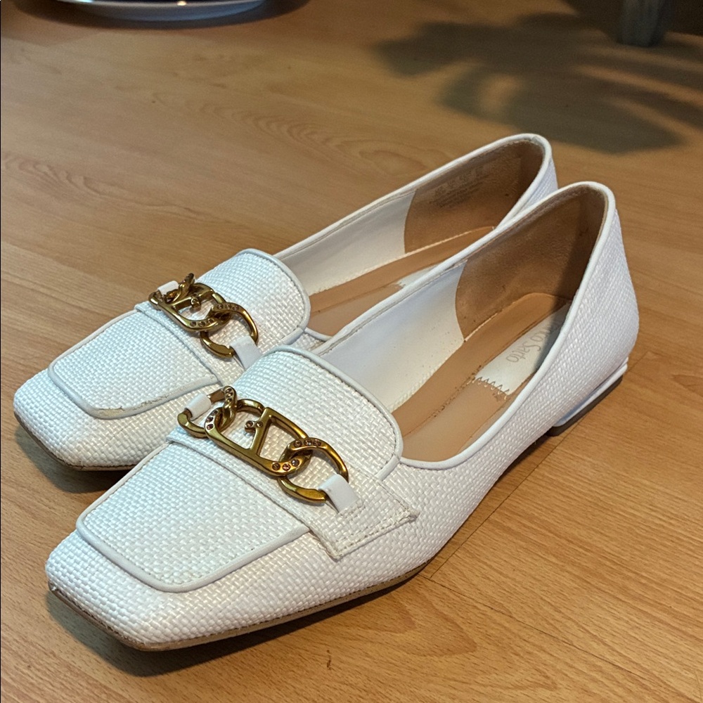 Franco Sarto White Moccasins with Gold Chain
